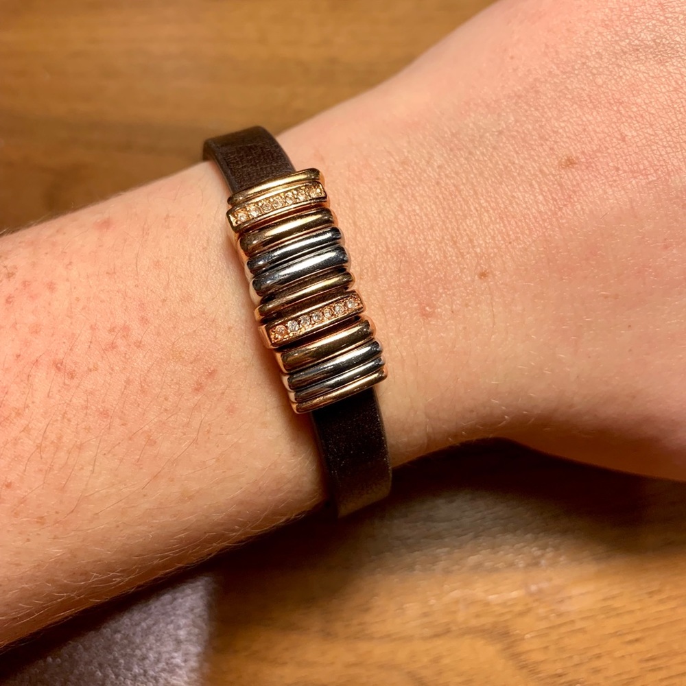 Fossil Leather Rose Gold & Silver Bracelet